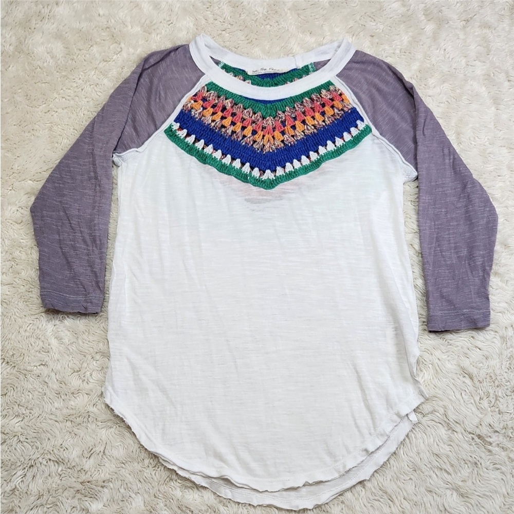 Free People Spring Bound Crochet Detail Top Blue Combo Size L - Picture 5 of 6